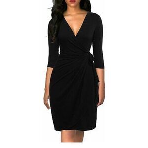 ⭐️BERYDRESS 3/4 sleeve v-Neck casual party work faux black wrap dress⭐️
